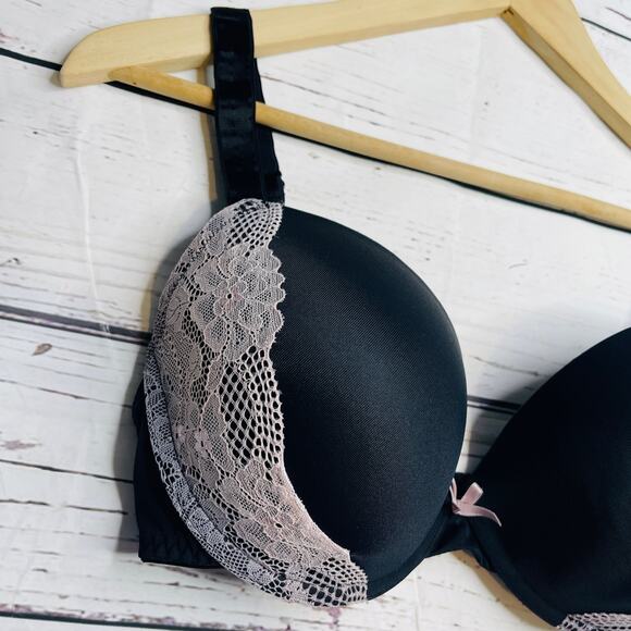 Body Flirt black with soft pink lace padded bra - Picture 2 of 12